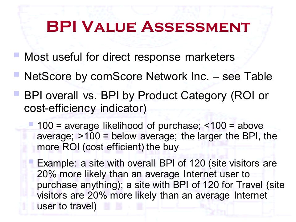 BPI Value Assessment  Most useful for direct response marketers  NetScore by comScore Network Inc.
