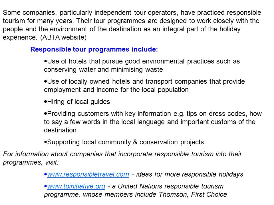 First Choice’s environmental strategy Involved in Sustainable Tourism Initiative UNEP Tour Operators’ Initiative This fits into their positioning strategy First Choice’s Transformation Strategy To reduce the Group’s dependence on mass market tourism by building a portfolio of specialist travel businesses which will generate up to 50% of the Group’s profits within 3 years Will other operators feel able to follow.