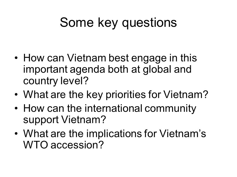Some key questions How can Vietnam best engage in this important agenda both at global and country level.