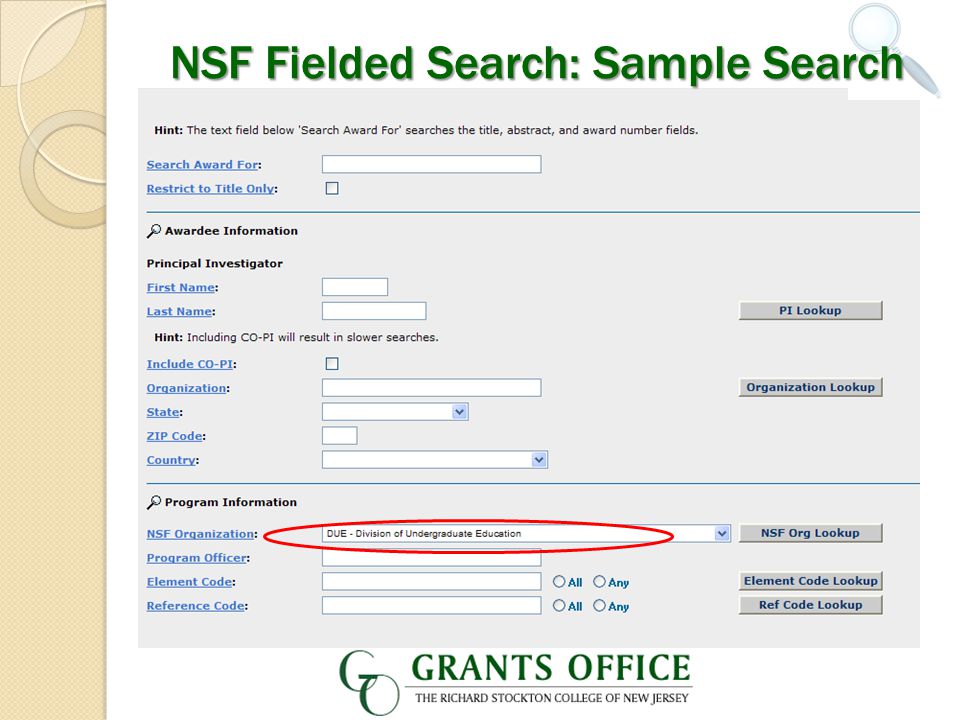 NSF Fielded Search: Sample Search