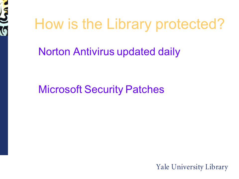 How is the Library protected Norton Antivirus updated daily Microsoft Security Patches