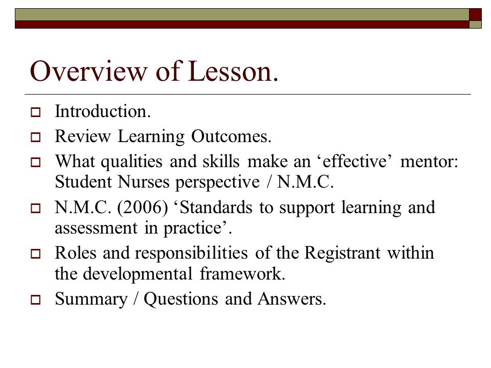 Overview of Lesson.  Introduction.  Review Learning Outcomes.