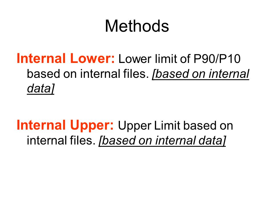 Methods Internal Lower: Lower limit of P90/P10 based on internal files.