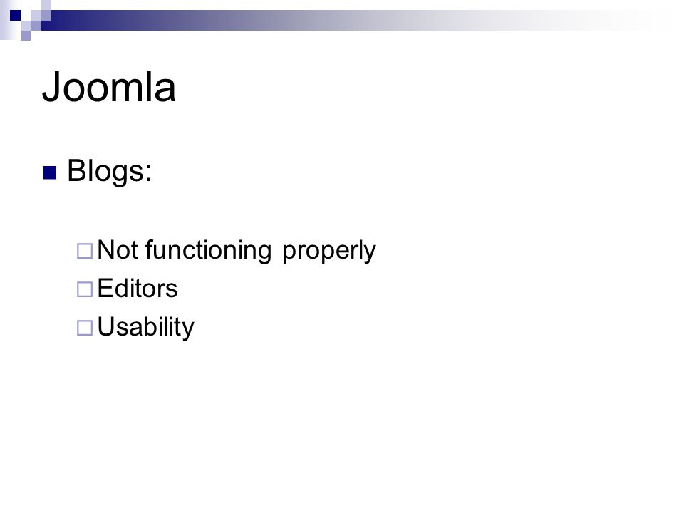 Joomla Blogs:  Not functioning properly  Editors  Usability