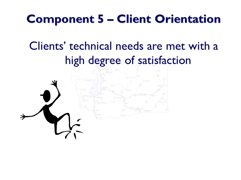 Component 5 – Client Orientation Clients’ technical needs are met with a high degree of satisfaction