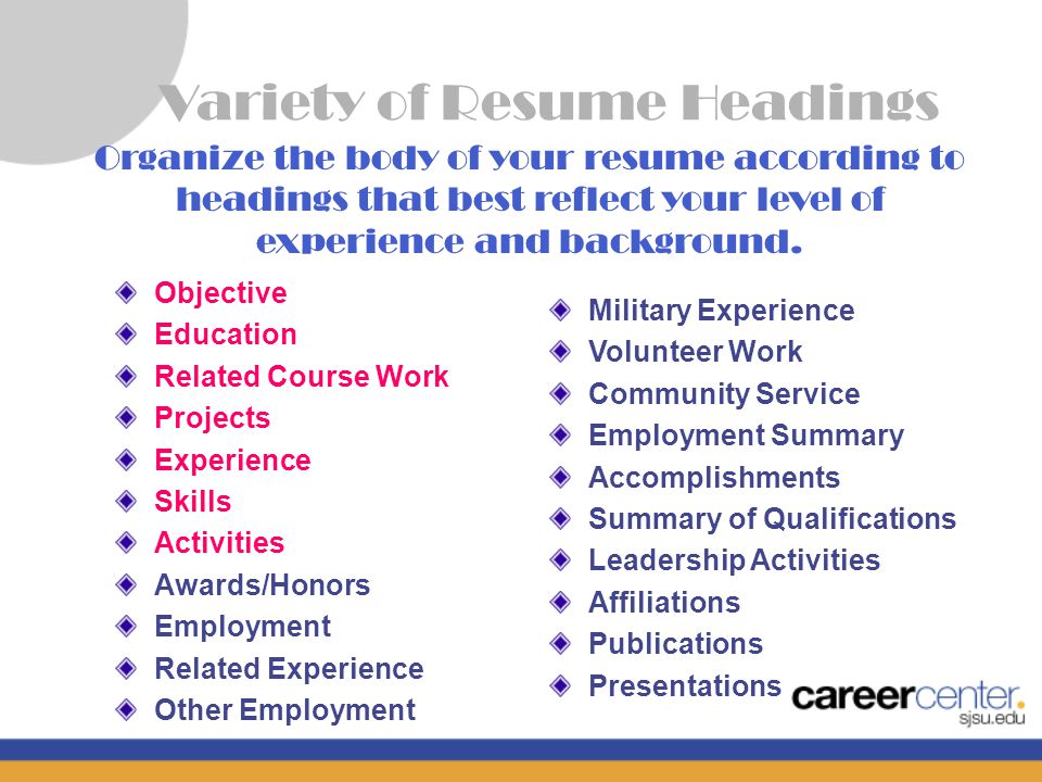career center san josé state university the resume heading paul