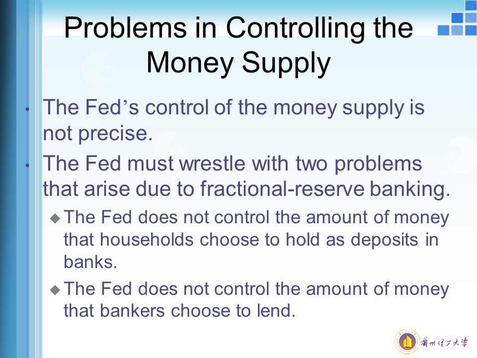Problems in Controlling the Money Supply The Fed ’ s control of the money supply is not precise.