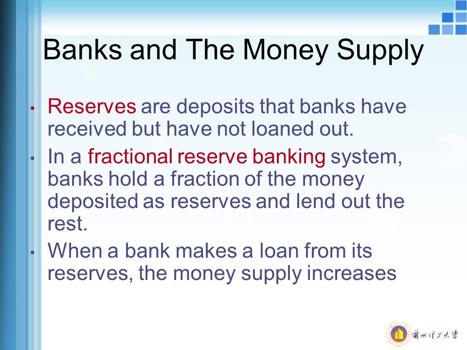 Banks and The Money Supply Reserves are deposits that banks have received but have not loaned out.