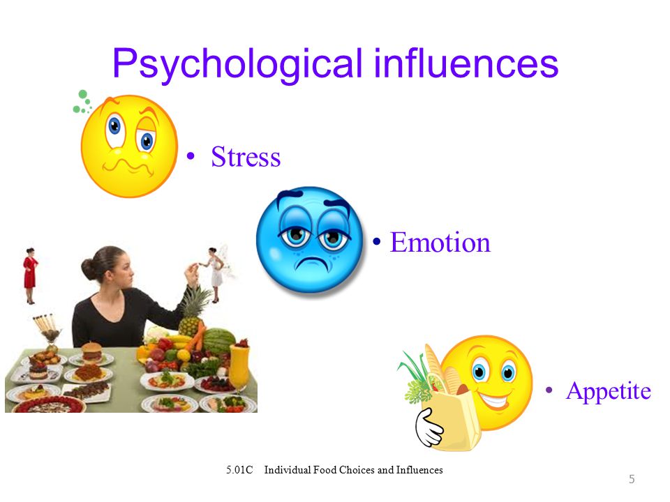 5 Psychological influences Stress Emotion Appetite 5.01C Individual Food Choices and Influences