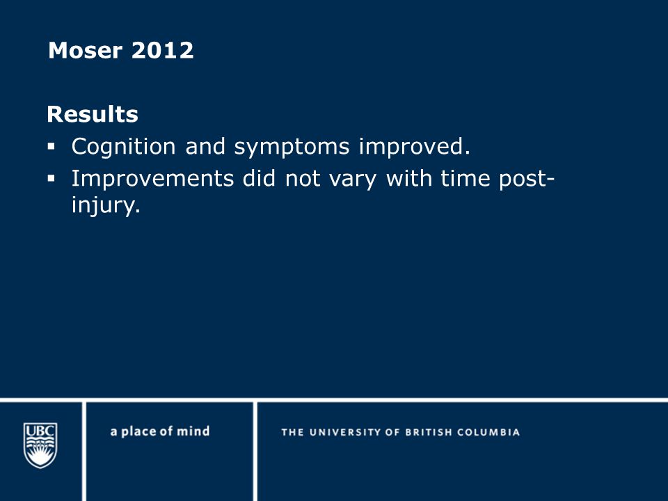 Moser 2012 Results  Cognition and symptoms improved.