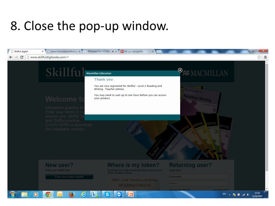 8. Close the pop-up window.