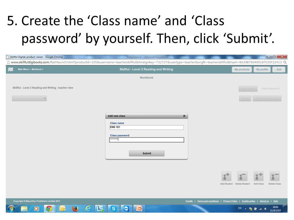 5. Create the ‘Class name’ and ‘Class password’ by yourself. Then, click ‘Submit’.
