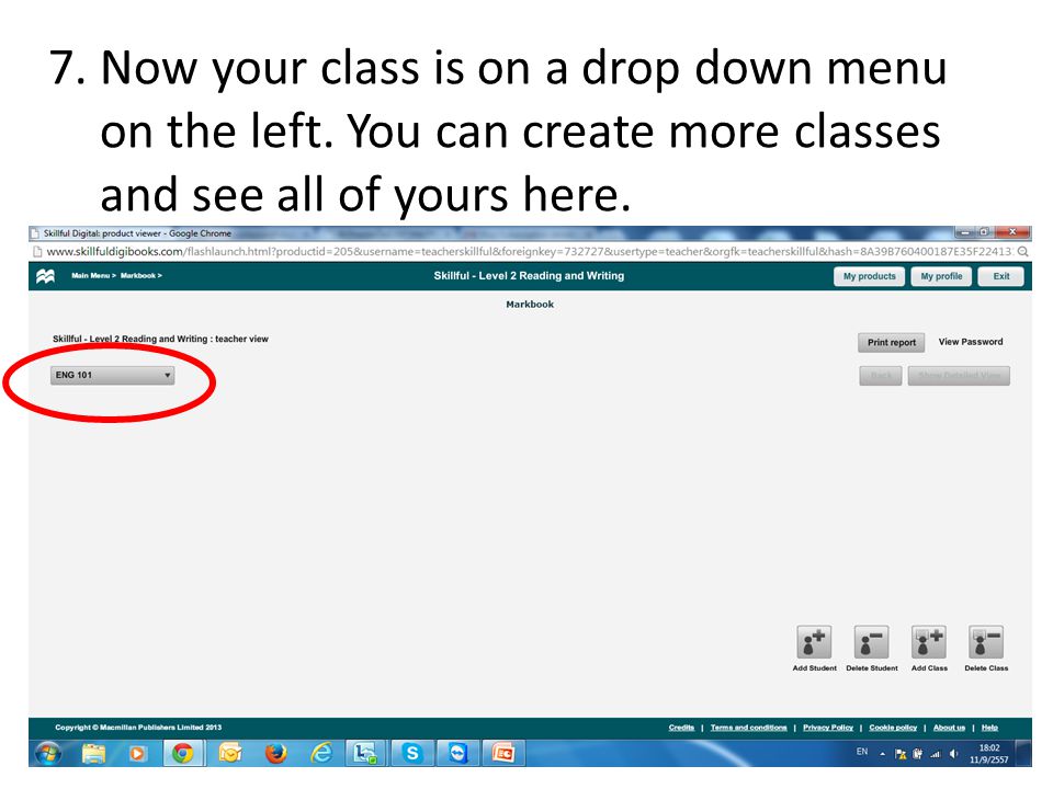 7. Now your class is on a drop down menu on the left.