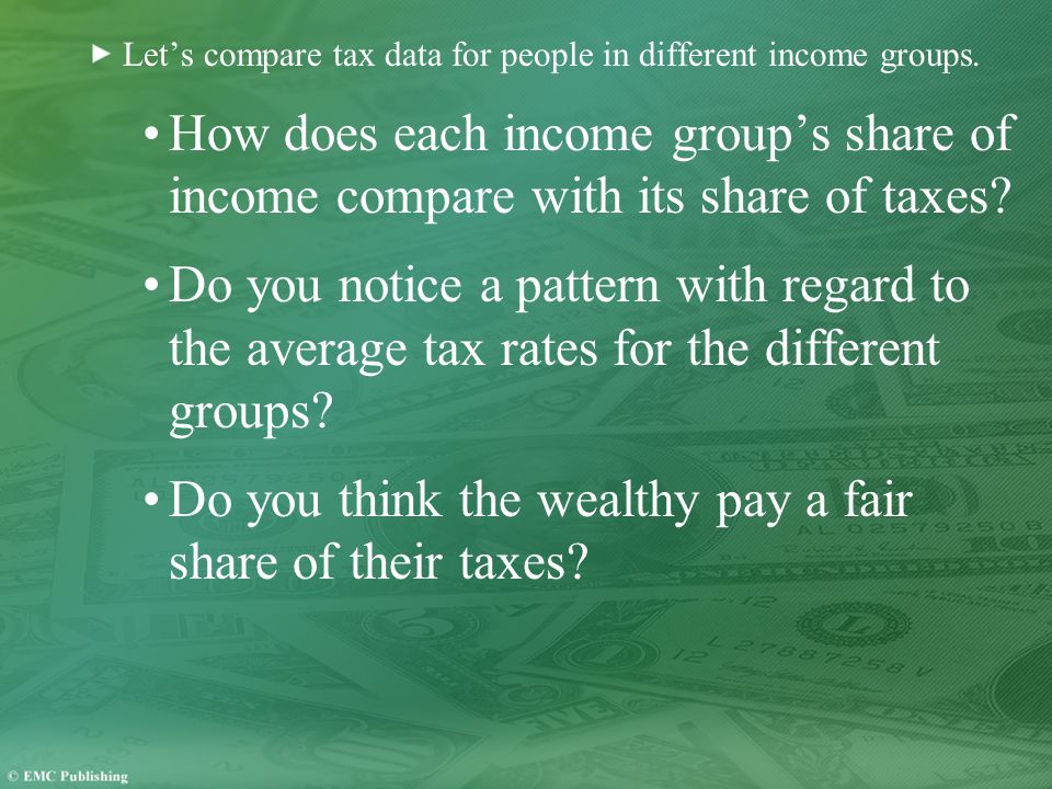 Let’s compare tax data for people in different income groups.
