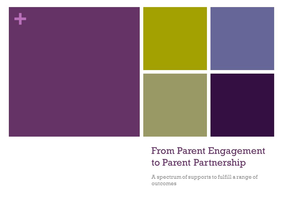 + From Parent Engagement to Parent Partnership A spectrum of supports to fulfill a range of outcomes