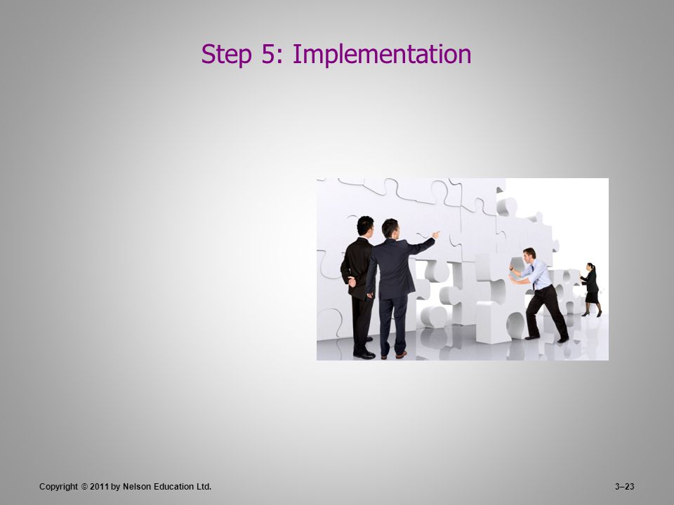 3–23 Step 5: Implementation Copyright © 2011 by Nelson Education Ltd.