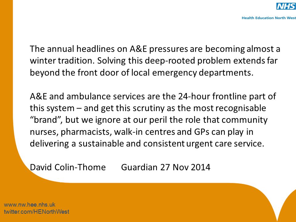 twitter.com/HENorthWest The annual headlines on A&E pressures are becoming almost a winter tradition.