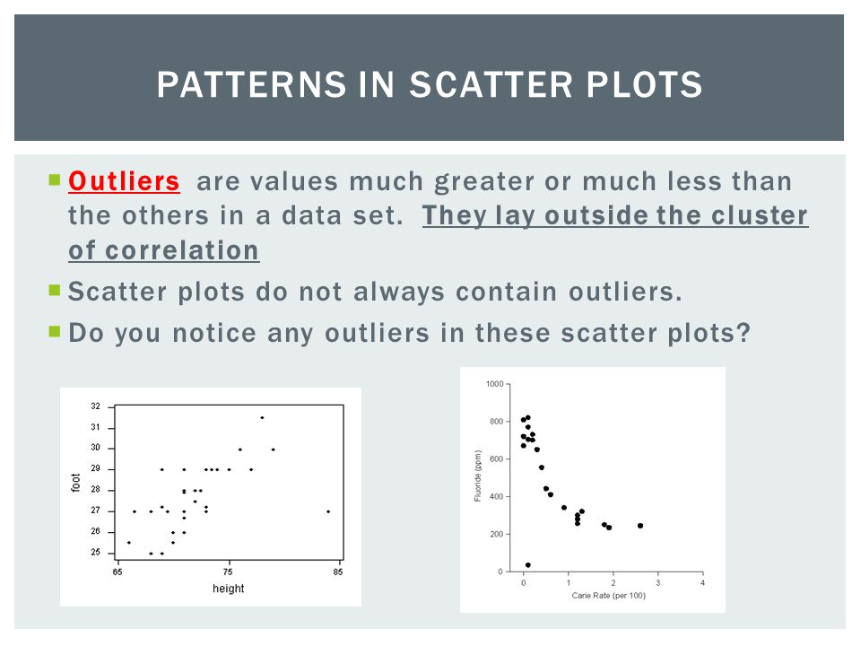  Outliers are values much greater or much less than the others in a data set.