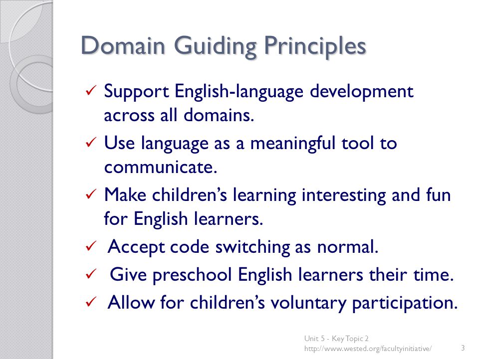 Domain Guiding Principles Support English-language development across all domains.