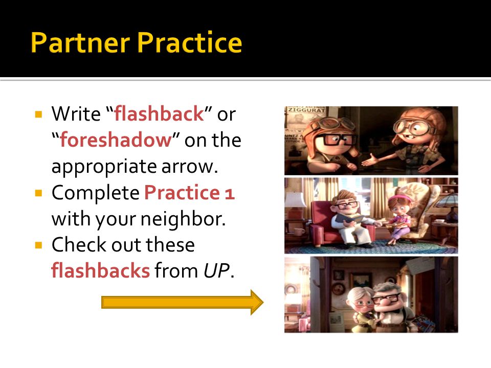  Write flashback or foreshadow on the appropriate arrow.