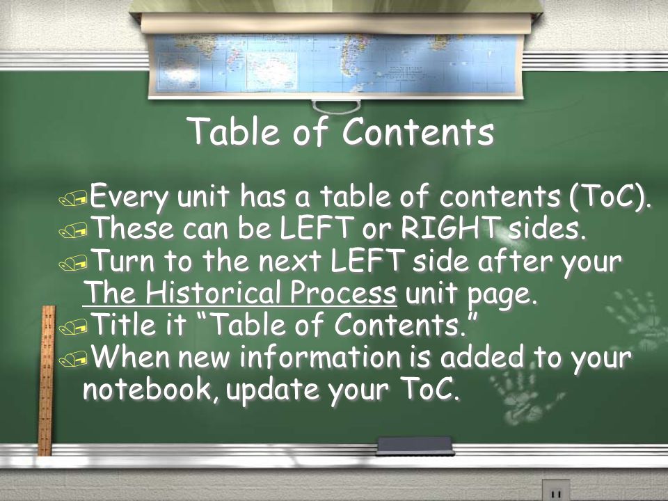 Table of Contents / Every unit has a table of contents (ToC).