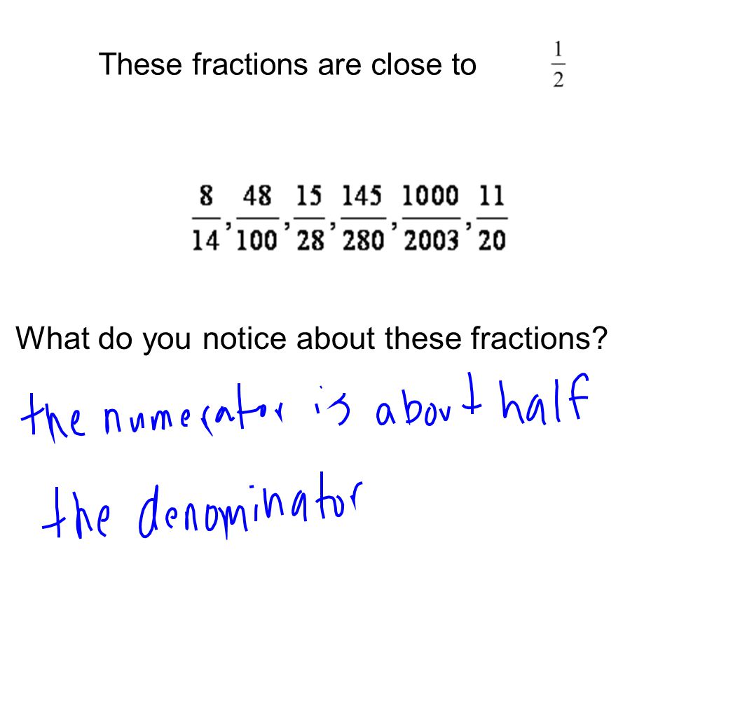 These fractions are close to What do you notice about these fractions