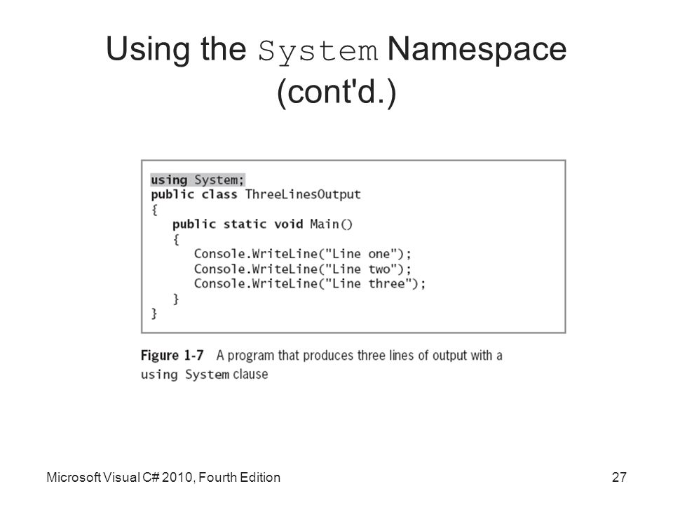 Microsoft Visual C# 2010, Fourth Edition27 Using the System Namespace (cont d.)