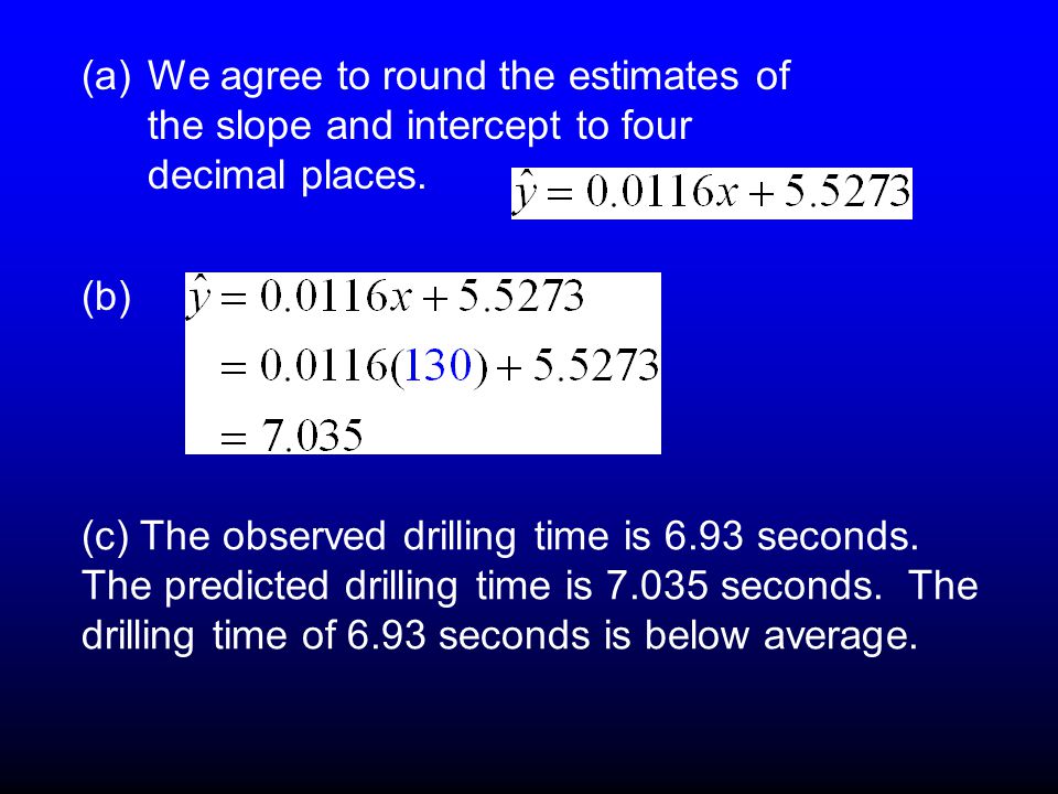 (a)We agree to round the estimates of the slope and intercept to four decimal places.