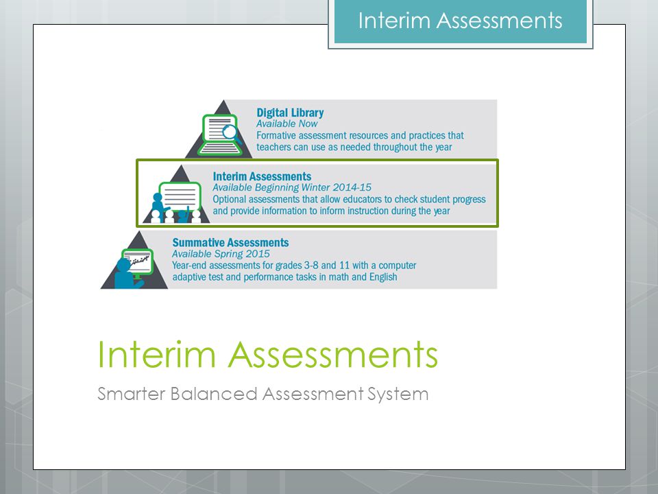 Interim Assessments Smarter Balanced Assessment System Interim Assessments