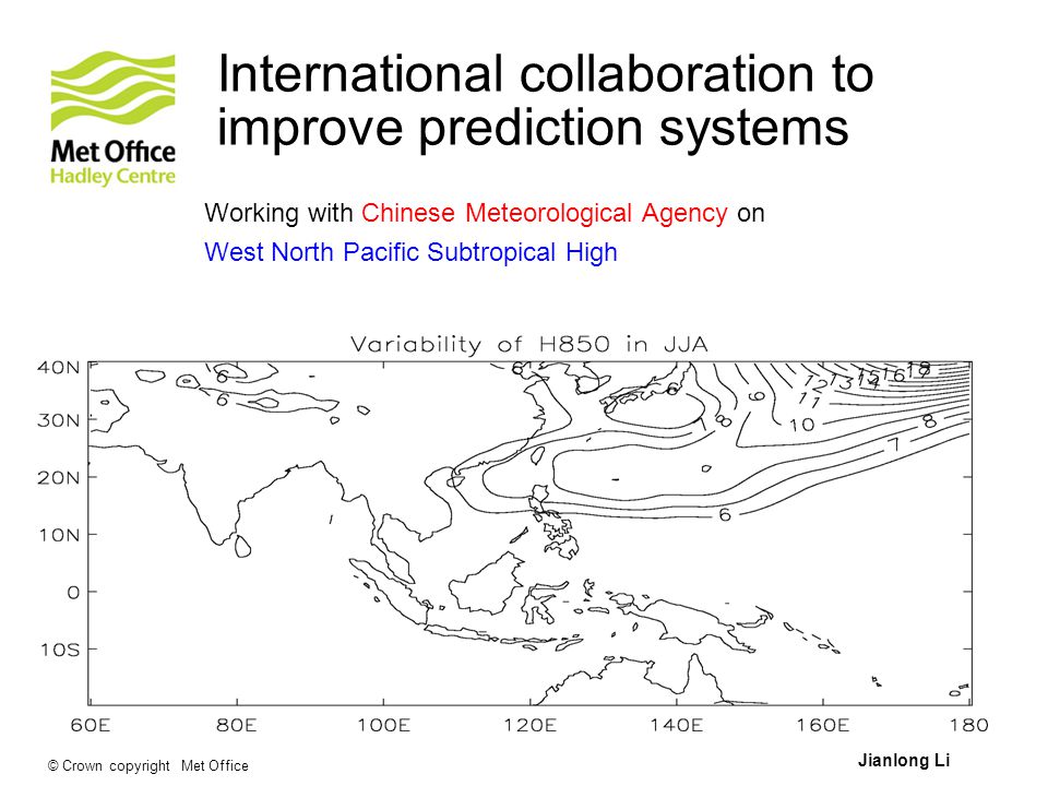 International collaboration to improve prediction systems Working with Chinese Meteorological Agency on West North Pacific Subtropical High Jianlong Li