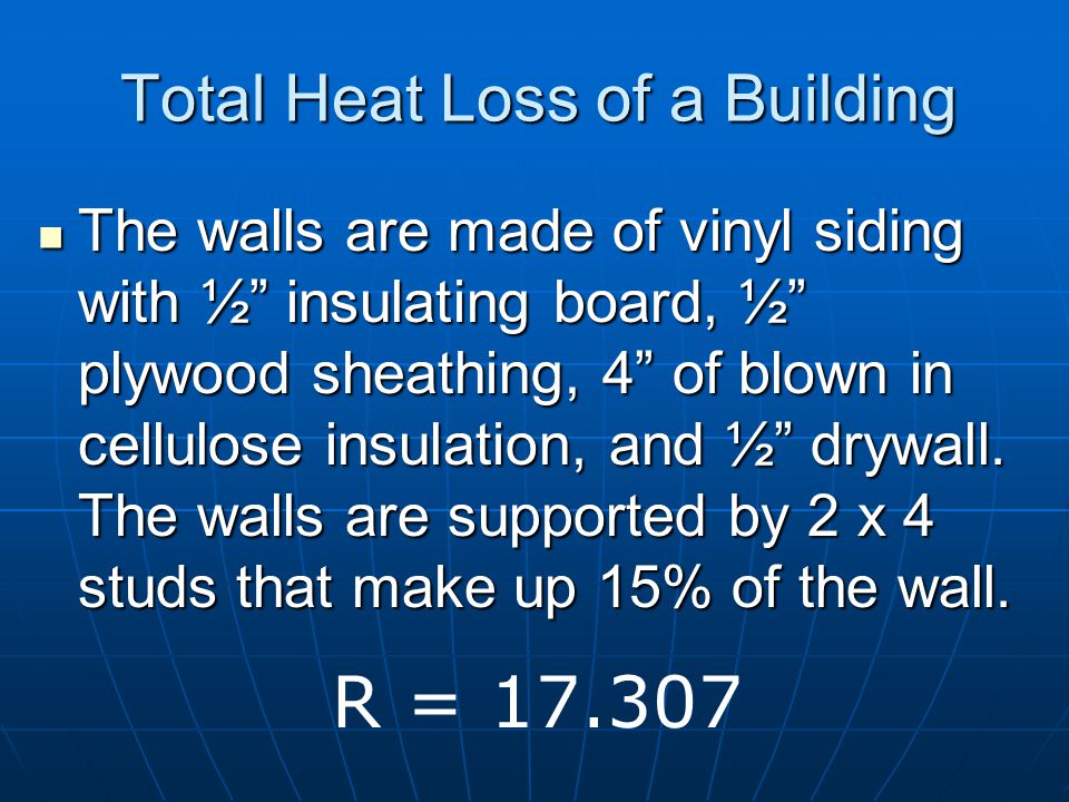 Total Heat Loss of a Building We have a 24’ x 30’ building with 10’ walls.