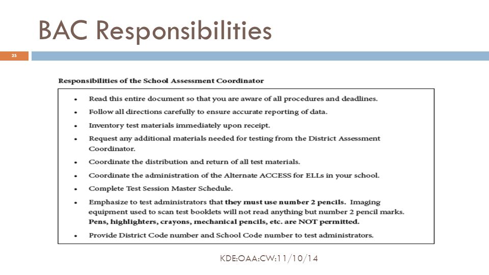 BAC Responsibilities 25 KDE:OAA:CW:11/10/14