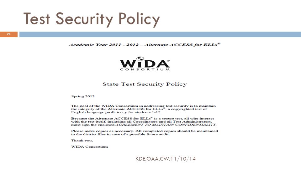 Test Security Policy 78 KDE:OAA:CW:11/10/14