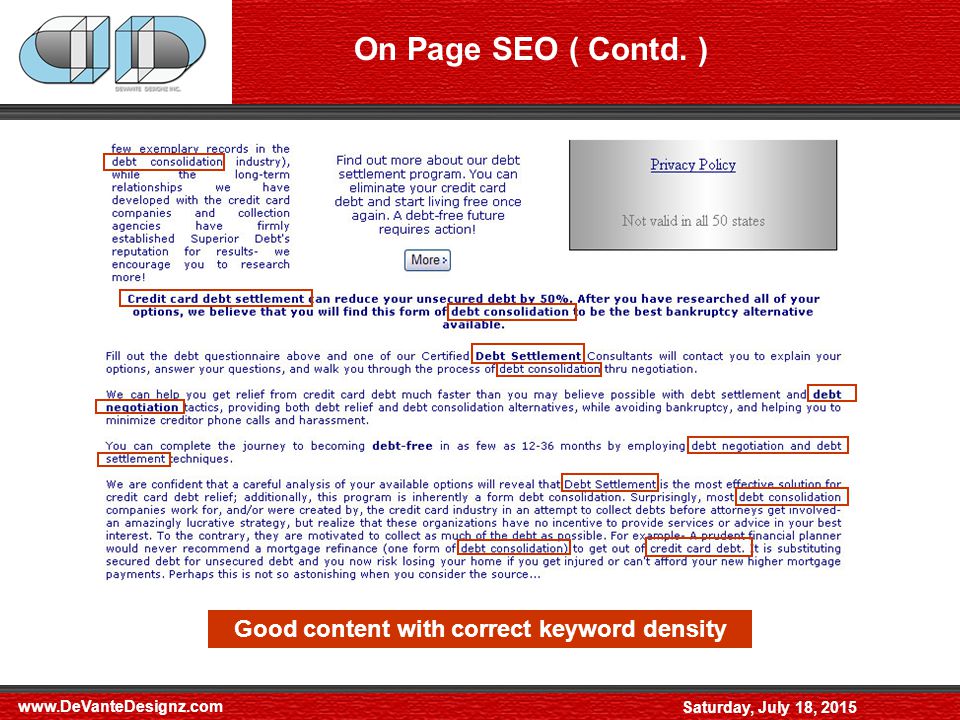 Saturday, July 18, 2015 On Page SEO ( Contd.