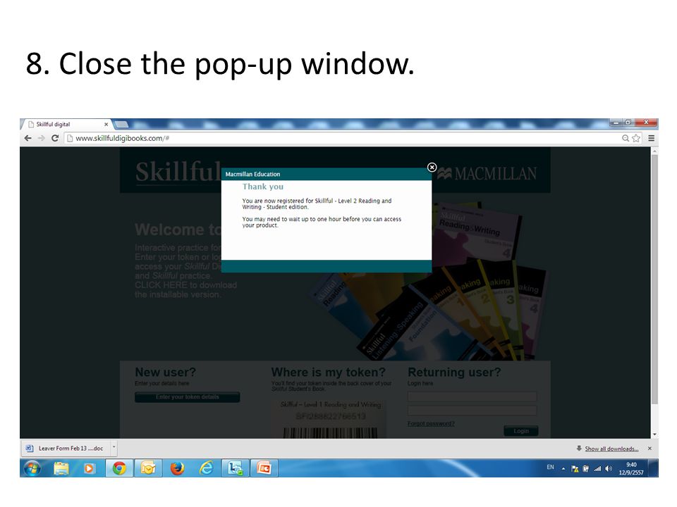 8. Close the pop-up window.