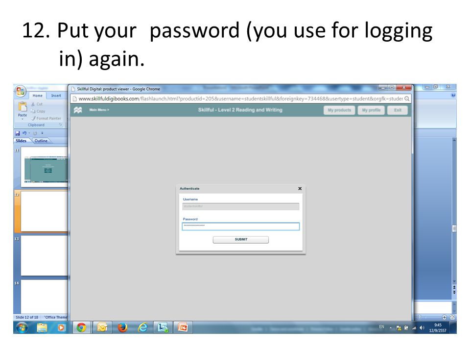 12. Put your password (you use for logging in) again.