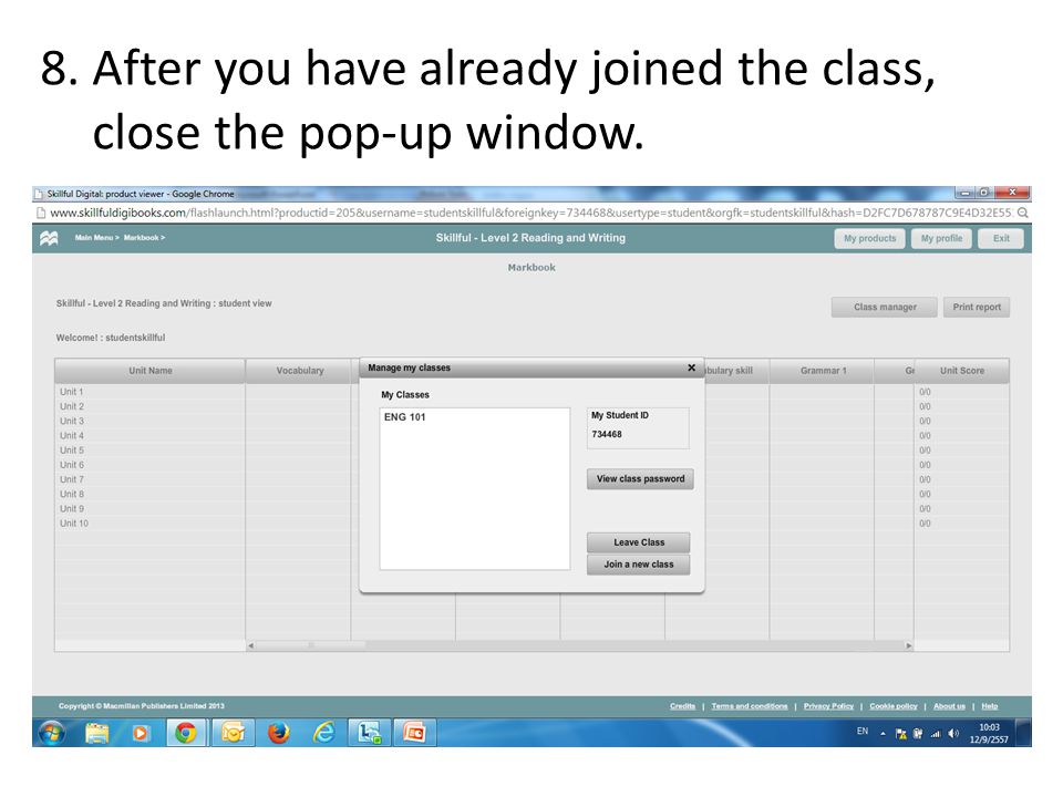 8. After you have already joined the class, close the pop-up window.