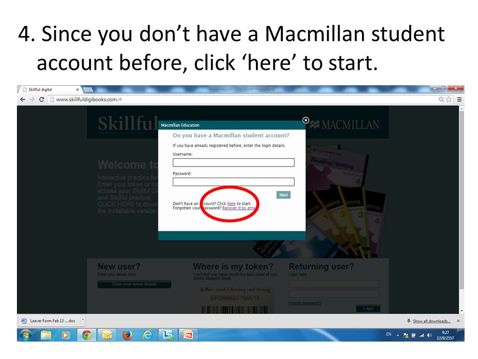 4. Since you don’t have a Macmillan student account before, click ‘here’ to start.