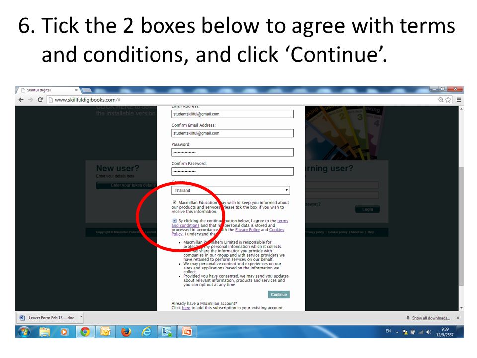 6. Tick the 2 boxes below to agree with terms and conditions, and click ‘Continue’.