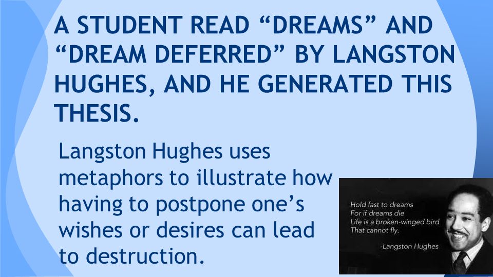 Langston Hughes uses metaphors to illustrate how having to postpone one’s wishes or desires can lead to destruction.