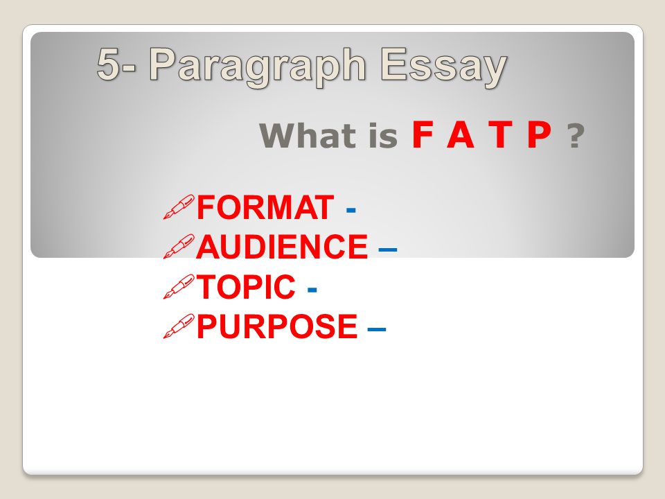 What is F A T P  FORMAT -  AUDIENCE –  TOPIC -  PURPOSE –