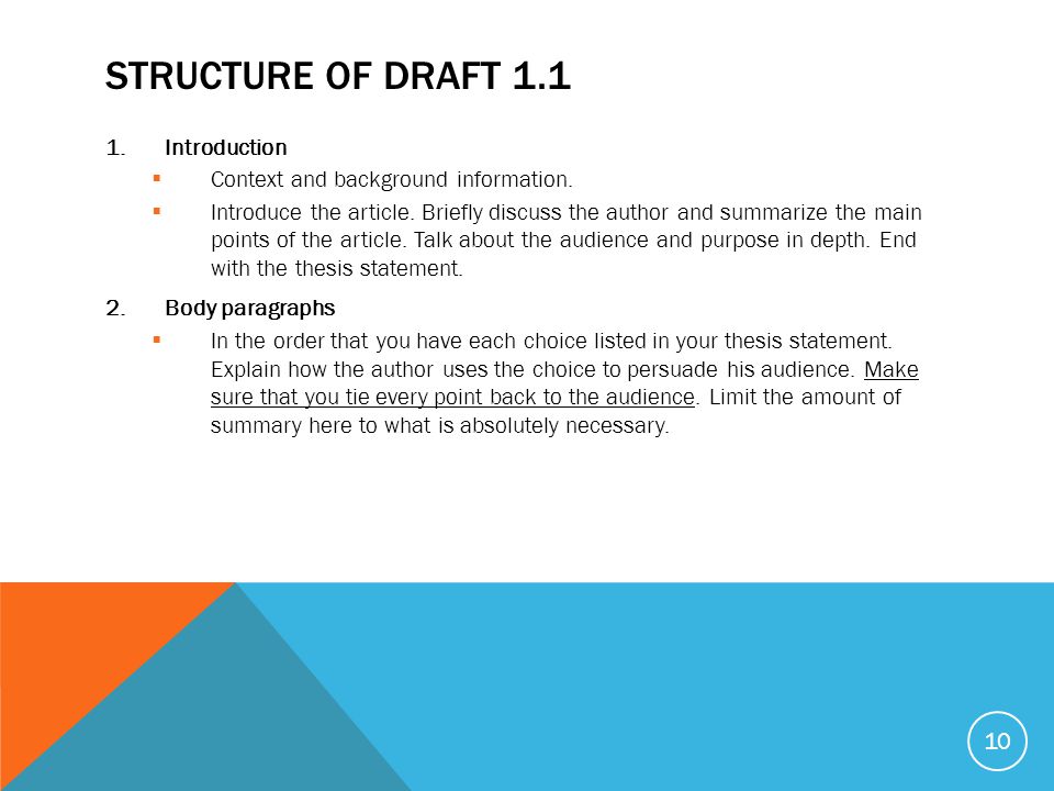 STRUCTURE OF DRAFT Introduction  Context and background information.
