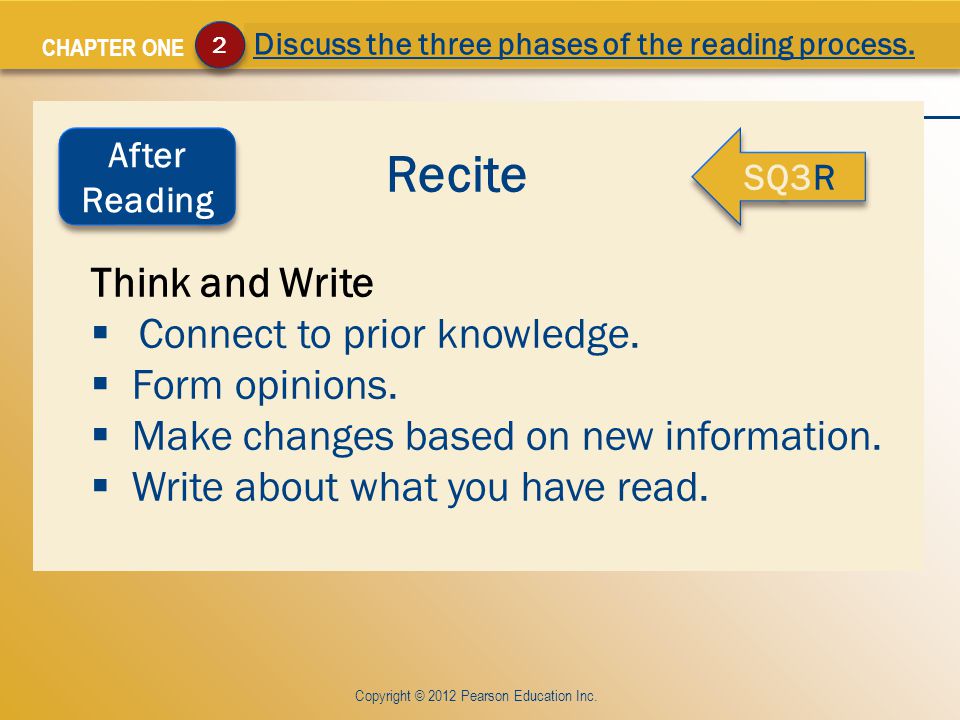 CHAPTER ONE Recite Think and Write  Connect to prior knowledge.