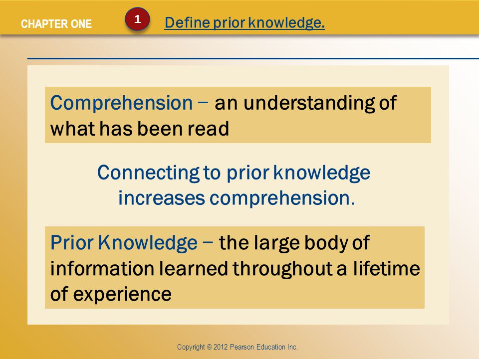 CHAPTER ONE Connecting to prior knowledge increases comprehension.