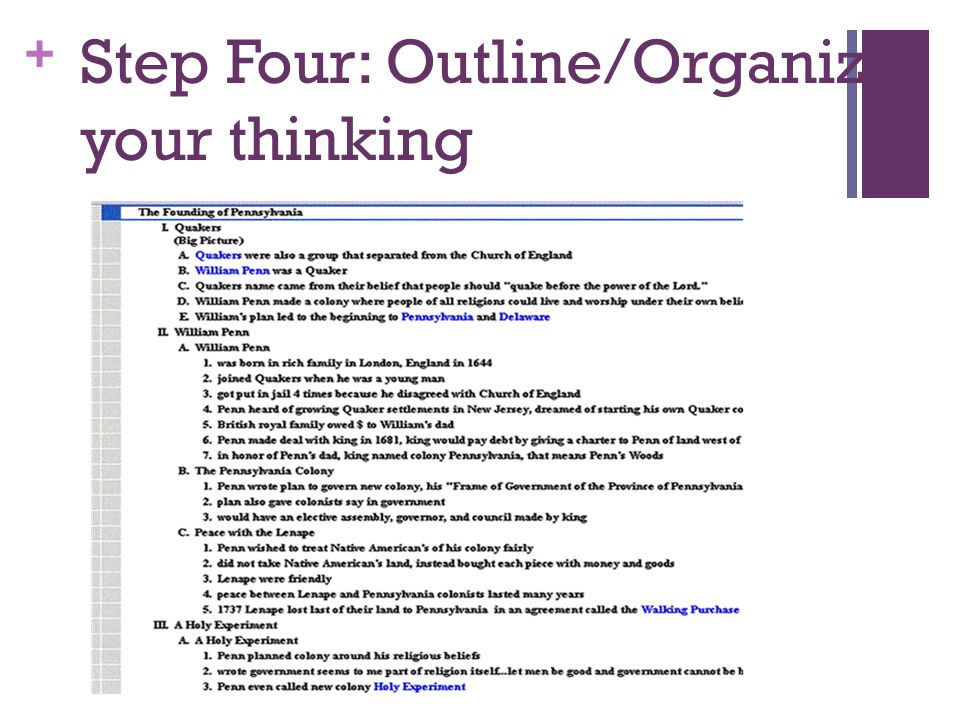 + Step Four: Outline/Organize your thinking