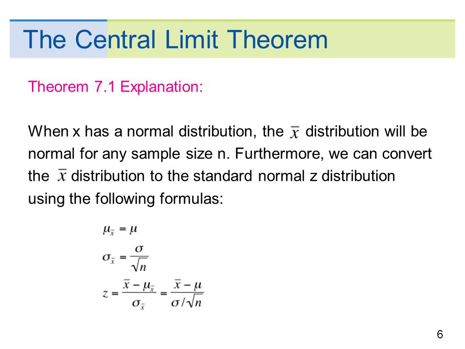 Section 7 2 The Central Limit Theorem Focus Points For A Normal 6 The Central Limit Theorem 7 1 Explanation When X Has A Normal Distribution
