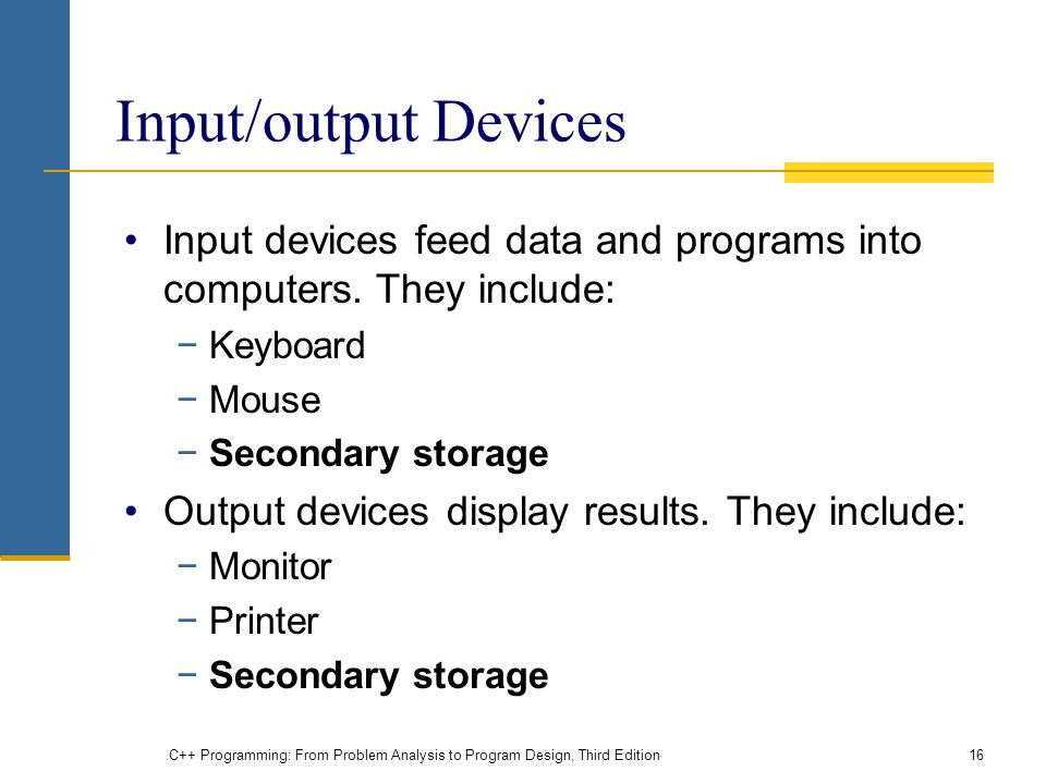 Input/output Devices Input devices feed data and programs into computers.