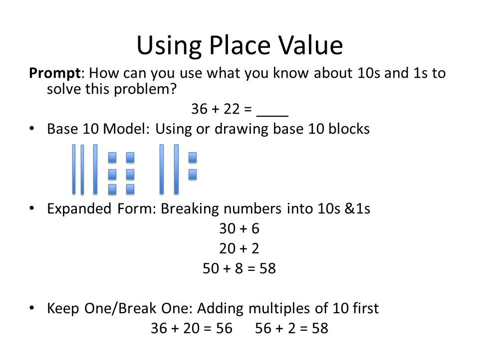 Using Place Value Prompt: How can you use what you know about 10s and 1s to solve this problem.