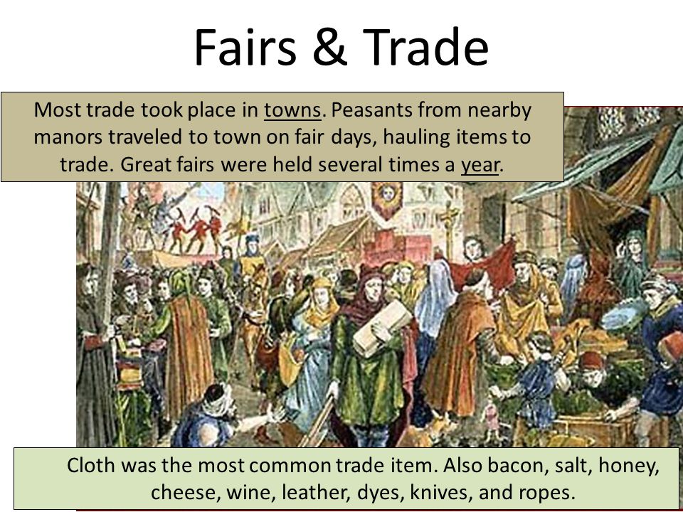 Fairs & Trade Most trade took place in towns.