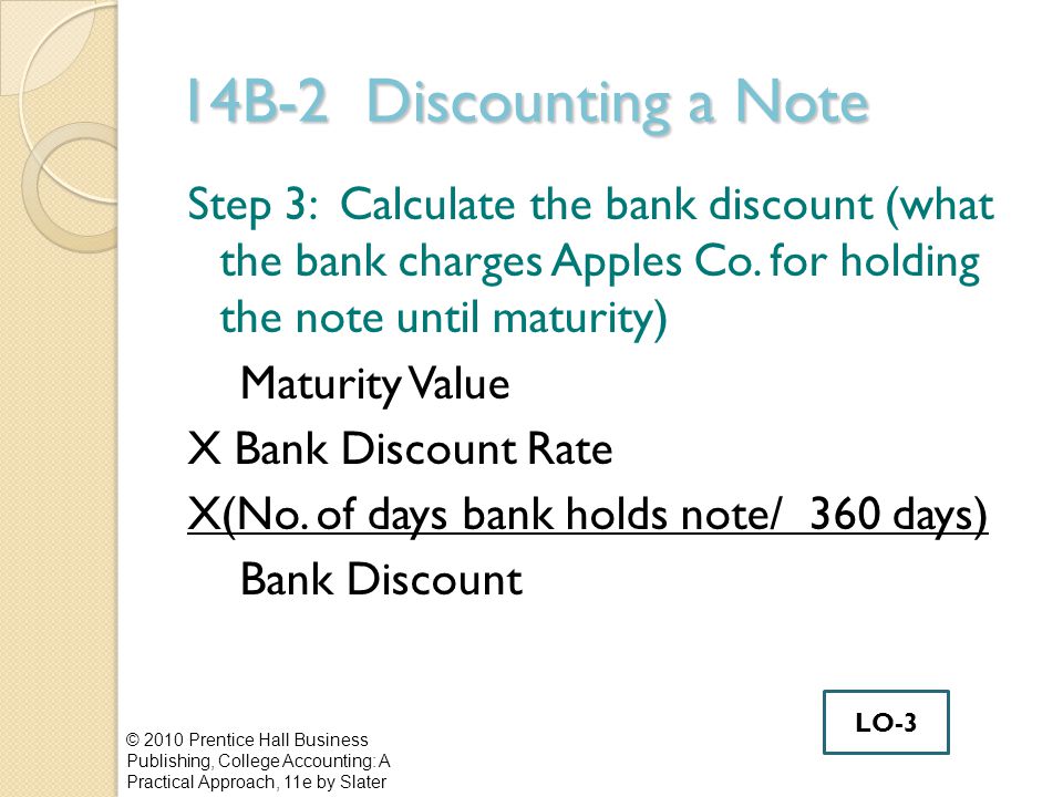 14B-2 Discounting a Note Step 3: Calculate the bank discount (what the bank charges Apples Co.